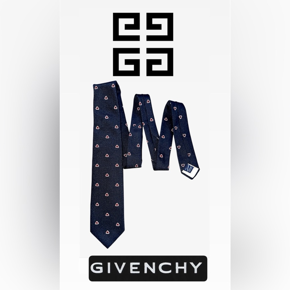 Men Givenchy Neck Tie Vintage Made in Paris Blue Triangle Cocktail Office Design